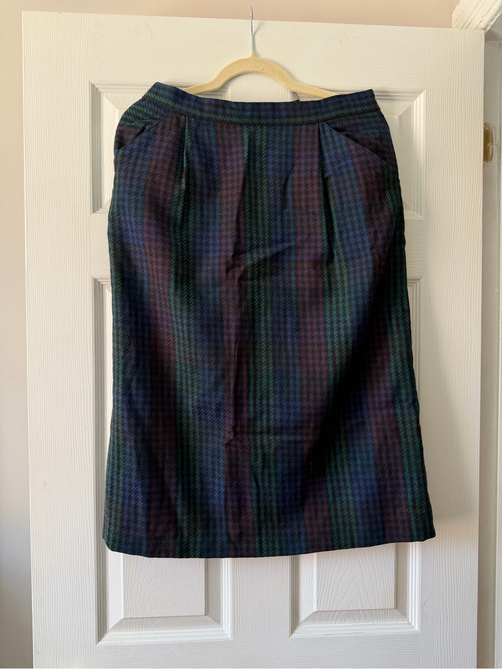 Classic Plaid Woolen Skirt in Navy, Green & Burgundy